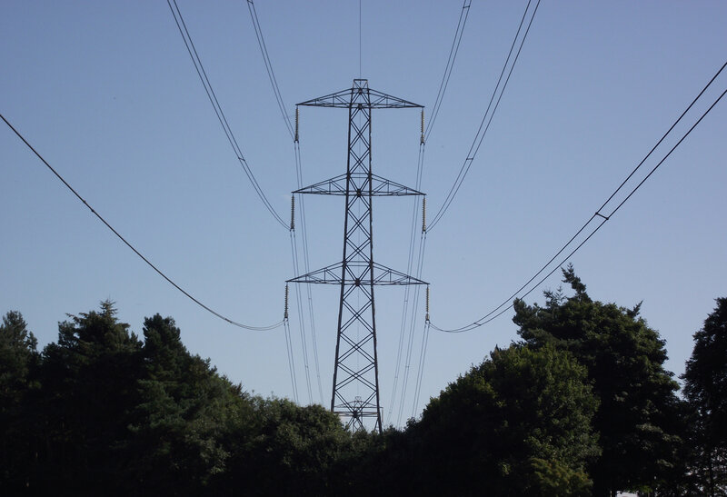 Electricity pylon in forest