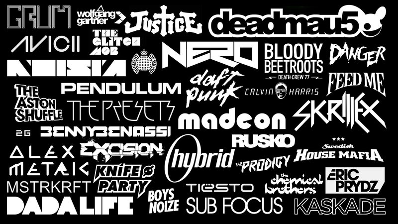 Electronic music artist logos collage