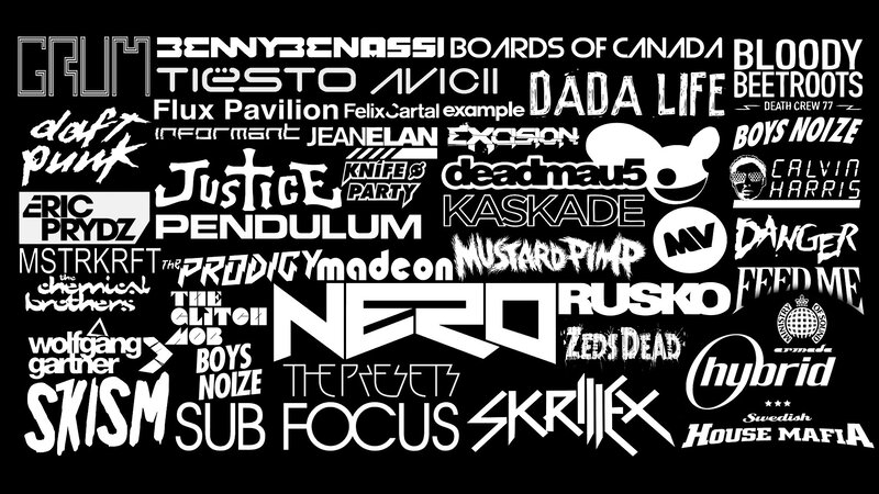 electronic music artist logos collage