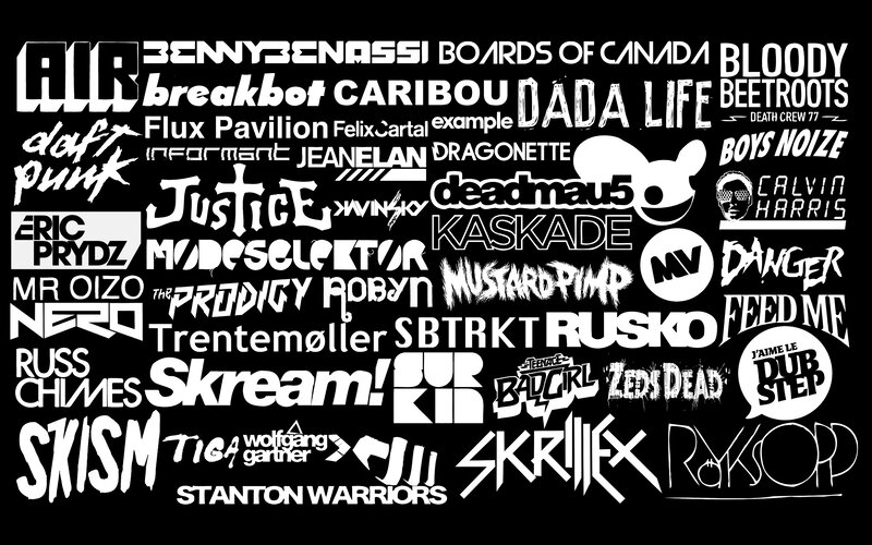 Electronic music artist logos collage