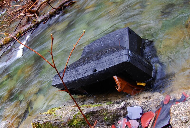 Electronic waste in a stream