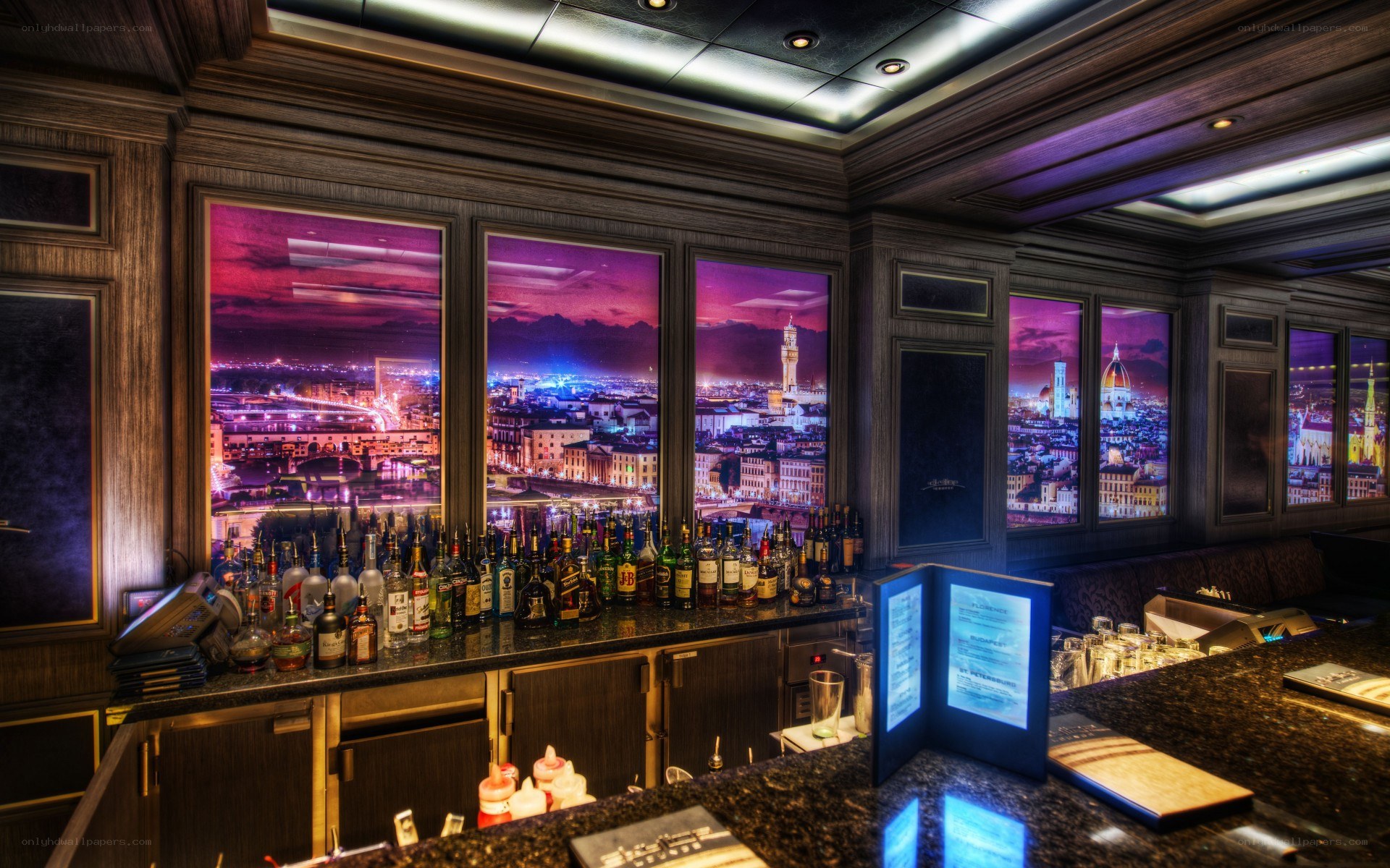 elegant bar with city views