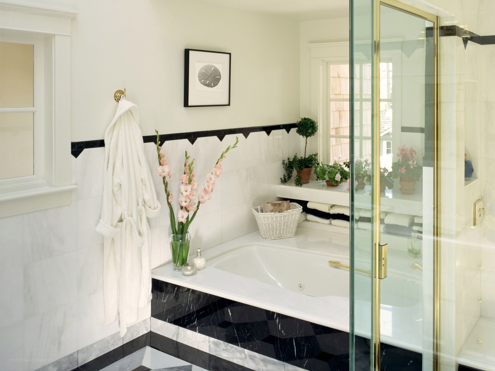 elegant bathroom with tub and shower