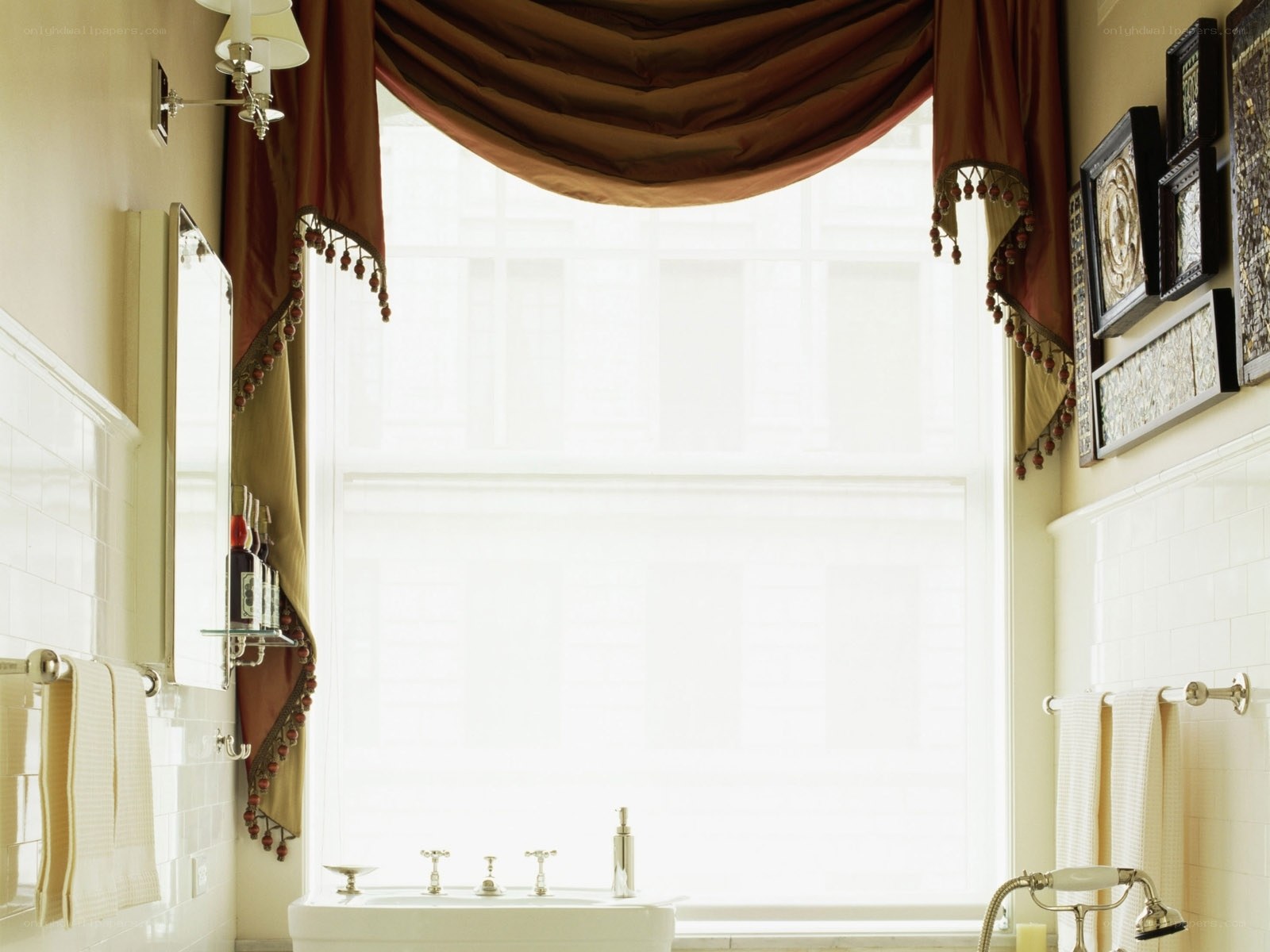 elegant bathroom with window treatment