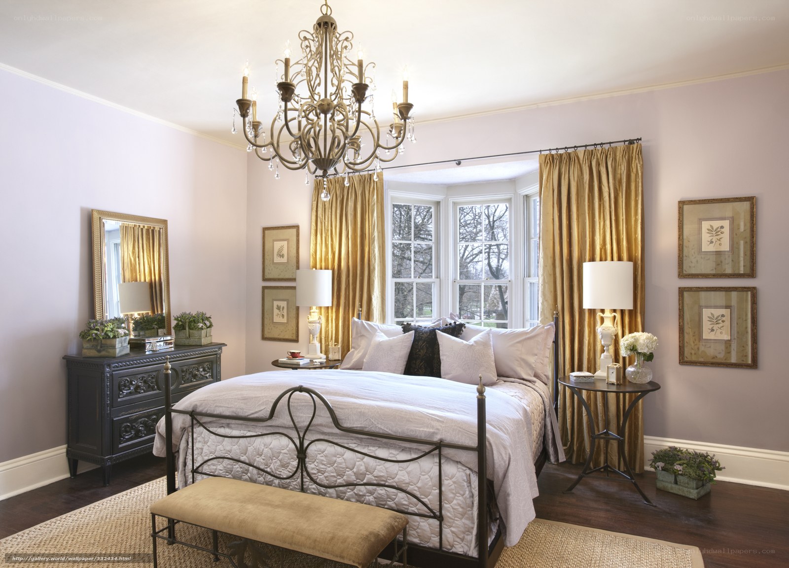 elegant bedroom with chandelier