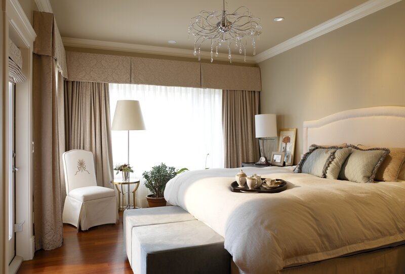 Elegant bedroom with chandelier