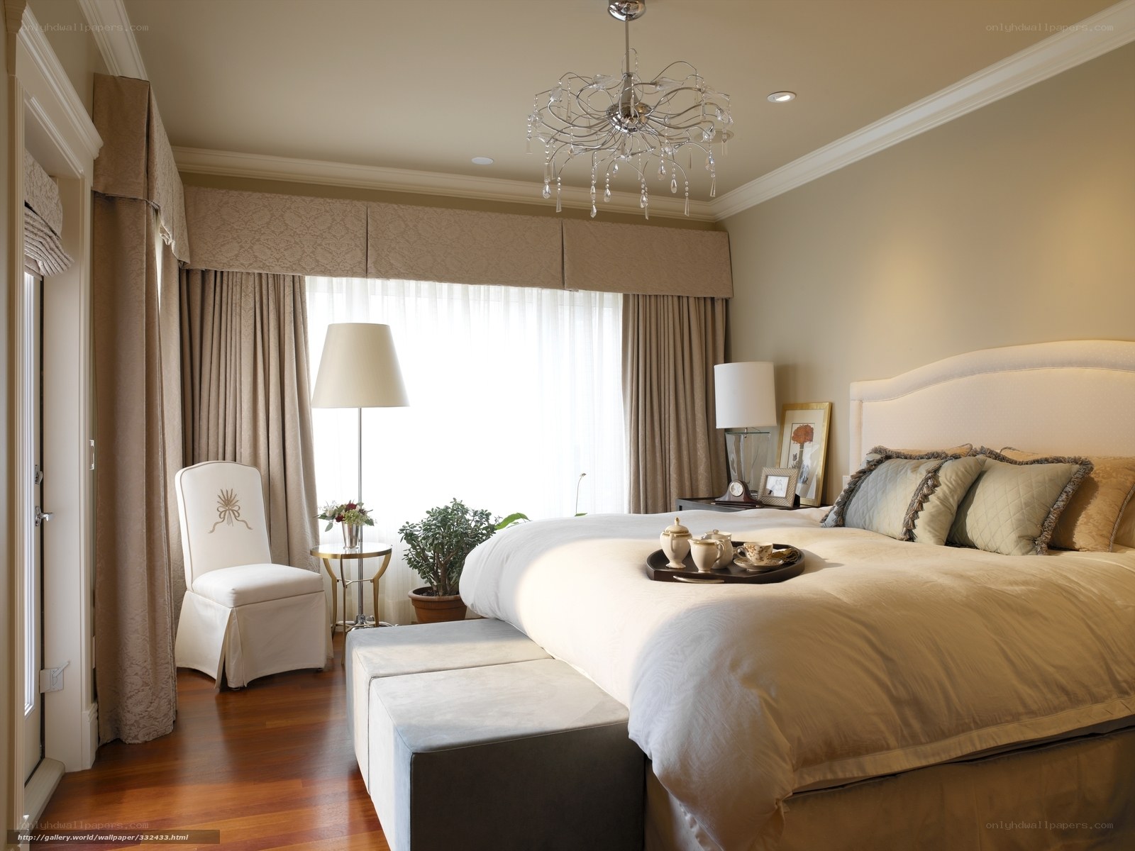 Elegant bedroom with chandelier
