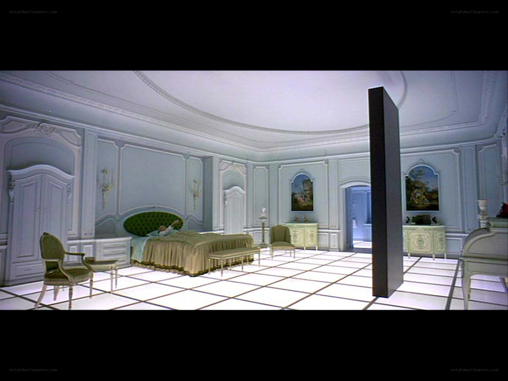 elegant bedroom with glowing floor