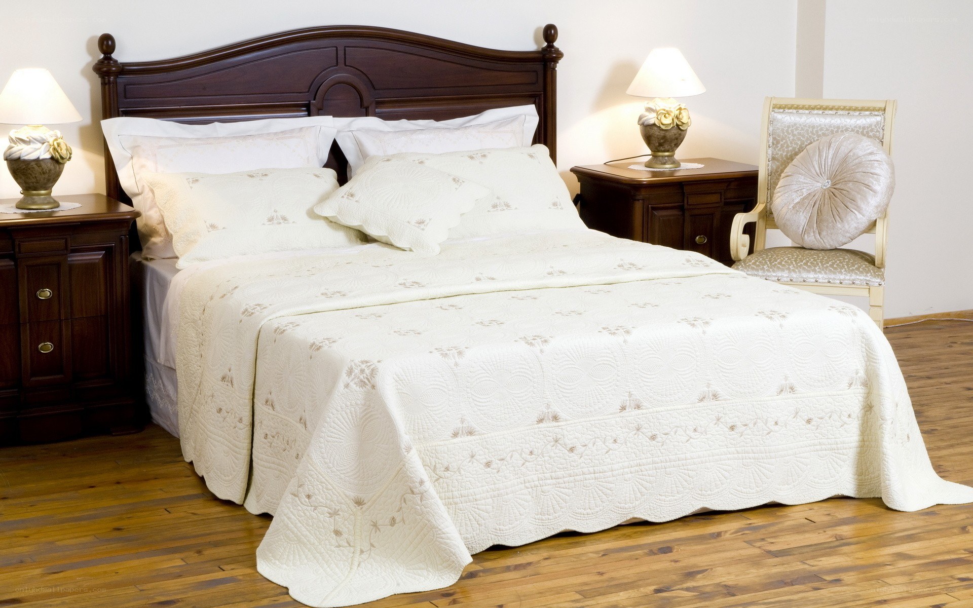 elegant bedroom with white bedding