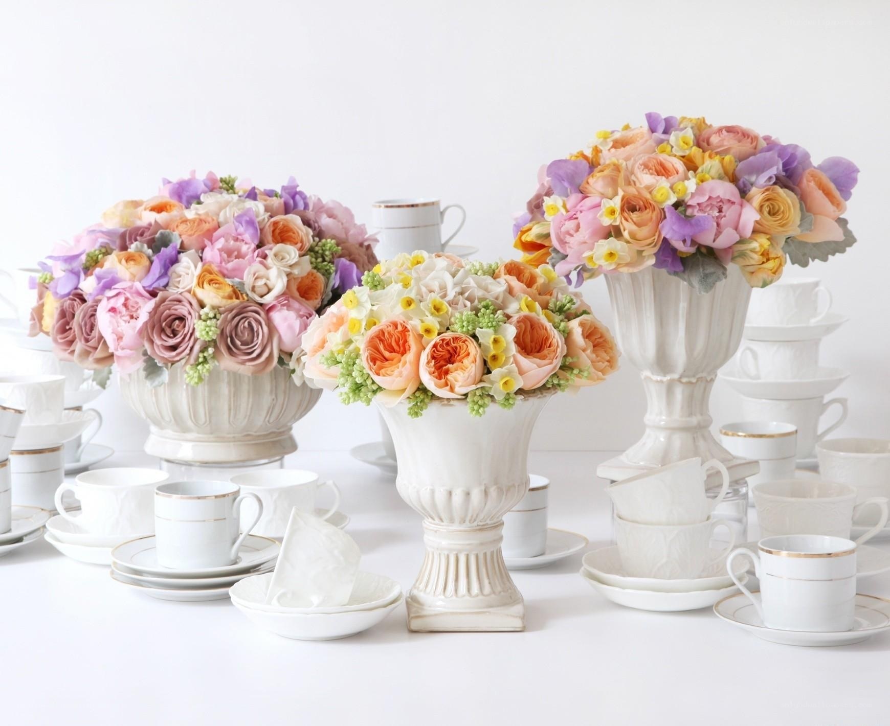 Elegant floral arrangements on table