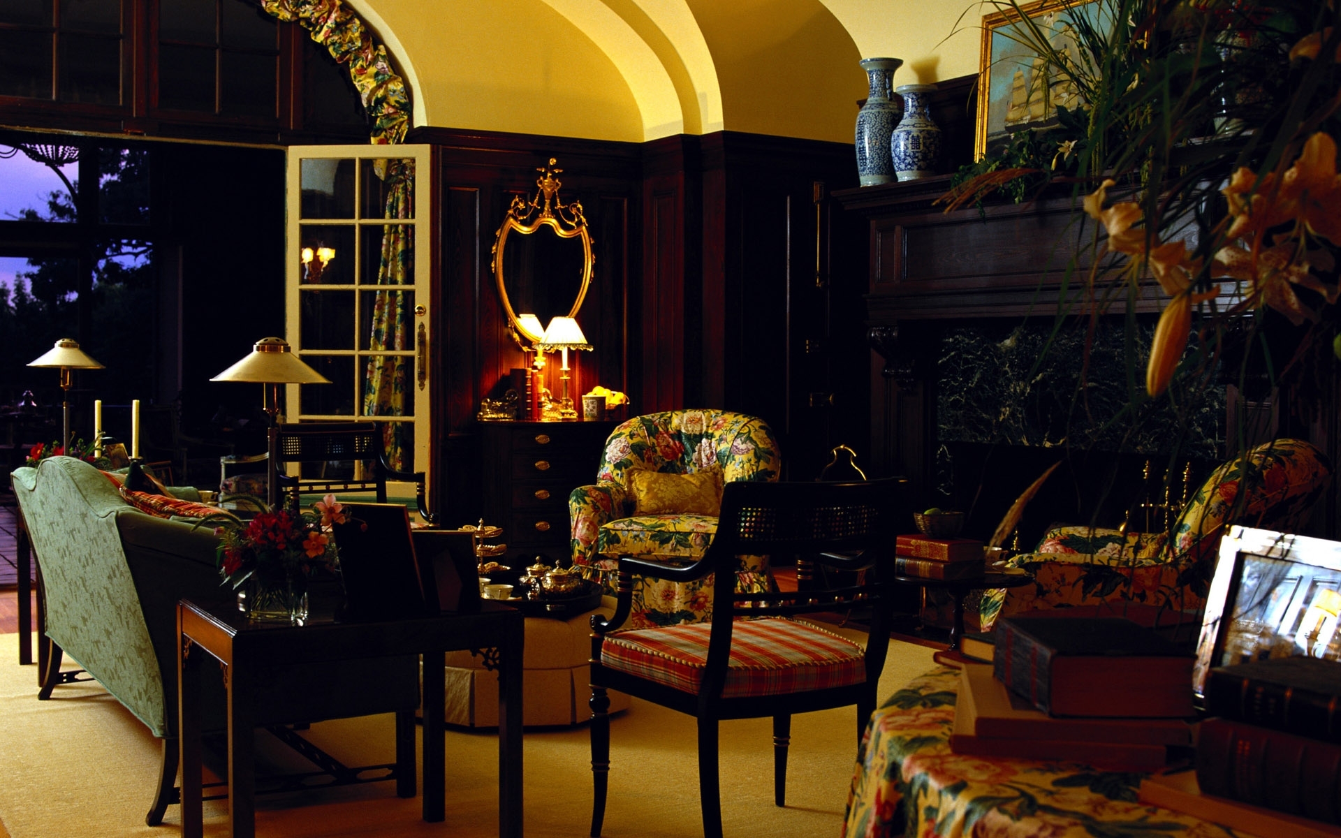 elegant living room at dusk