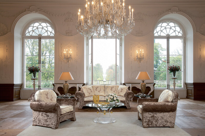 elegant living room with chandelier