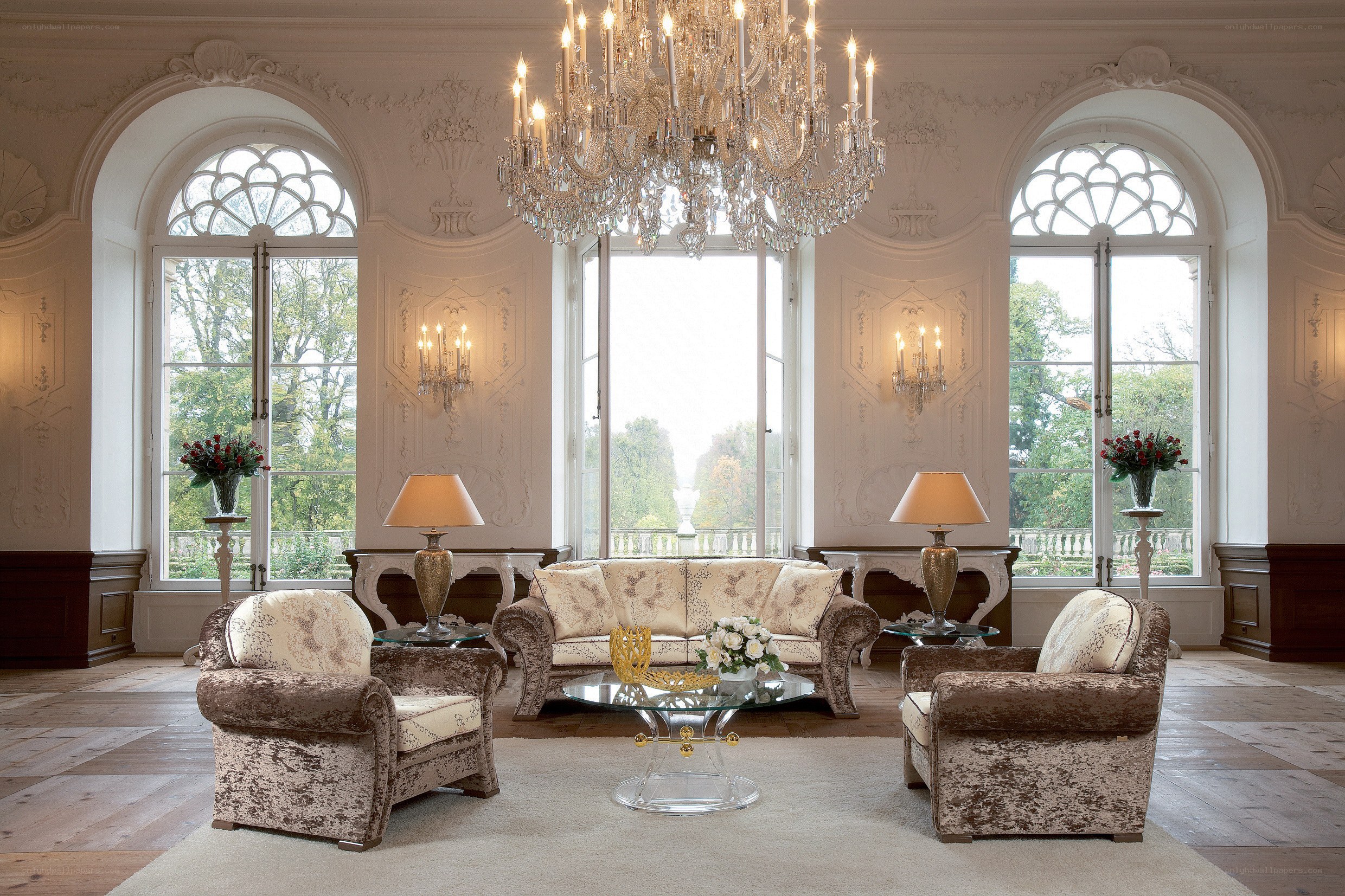 elegant living room with chandelier
