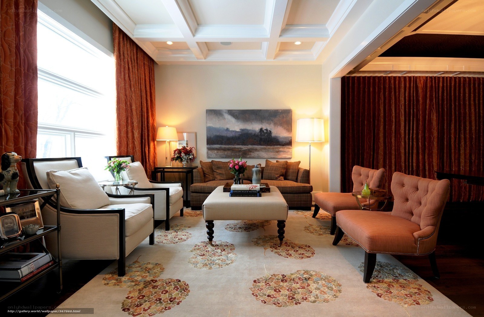 Elegant living room with coffered ceiling