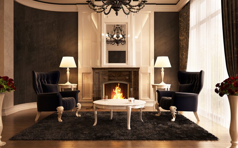 Elegant living room with fireplace