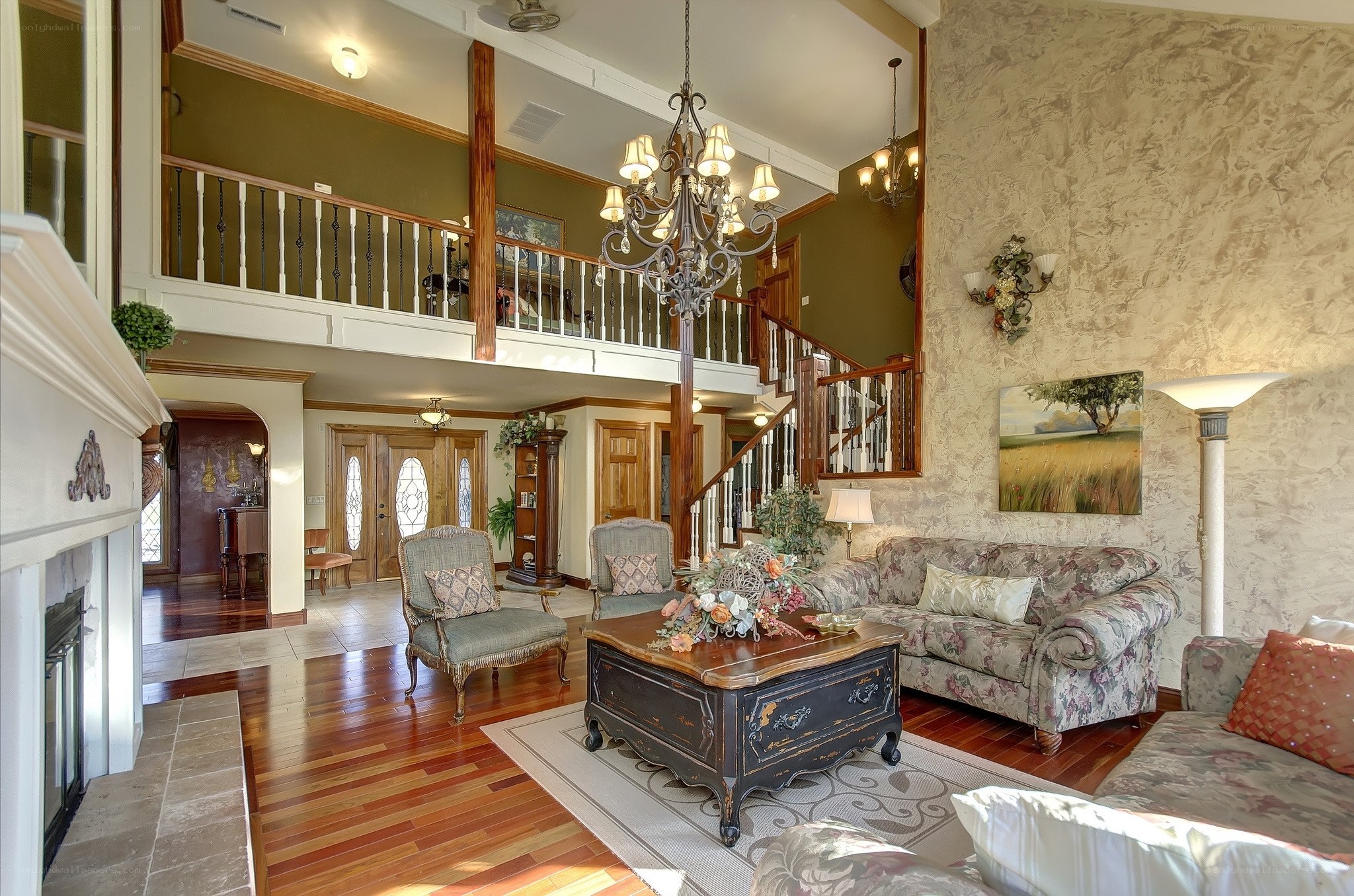 Elegant living room with high ceiling