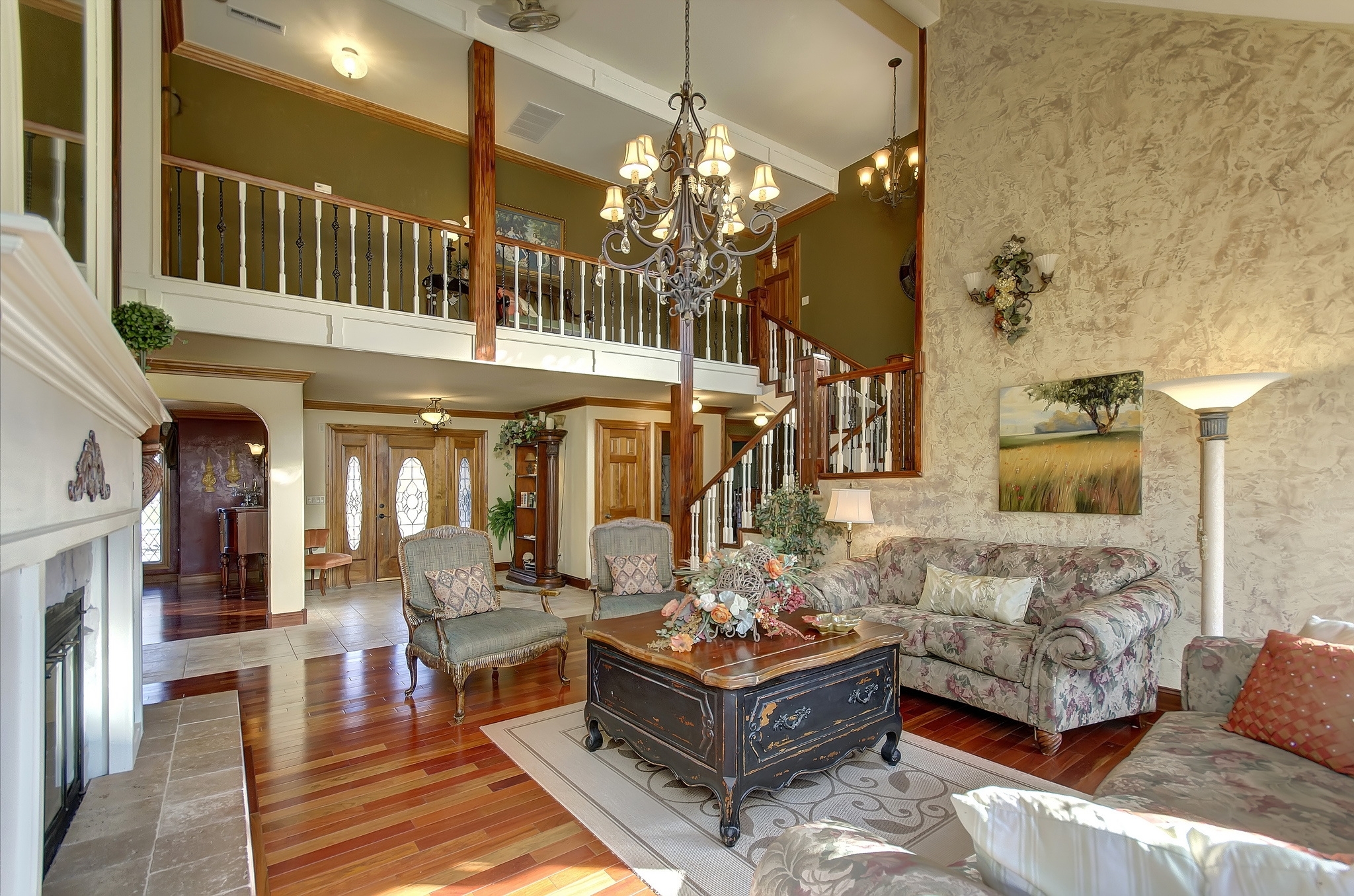 Elegant living room with high ceiling