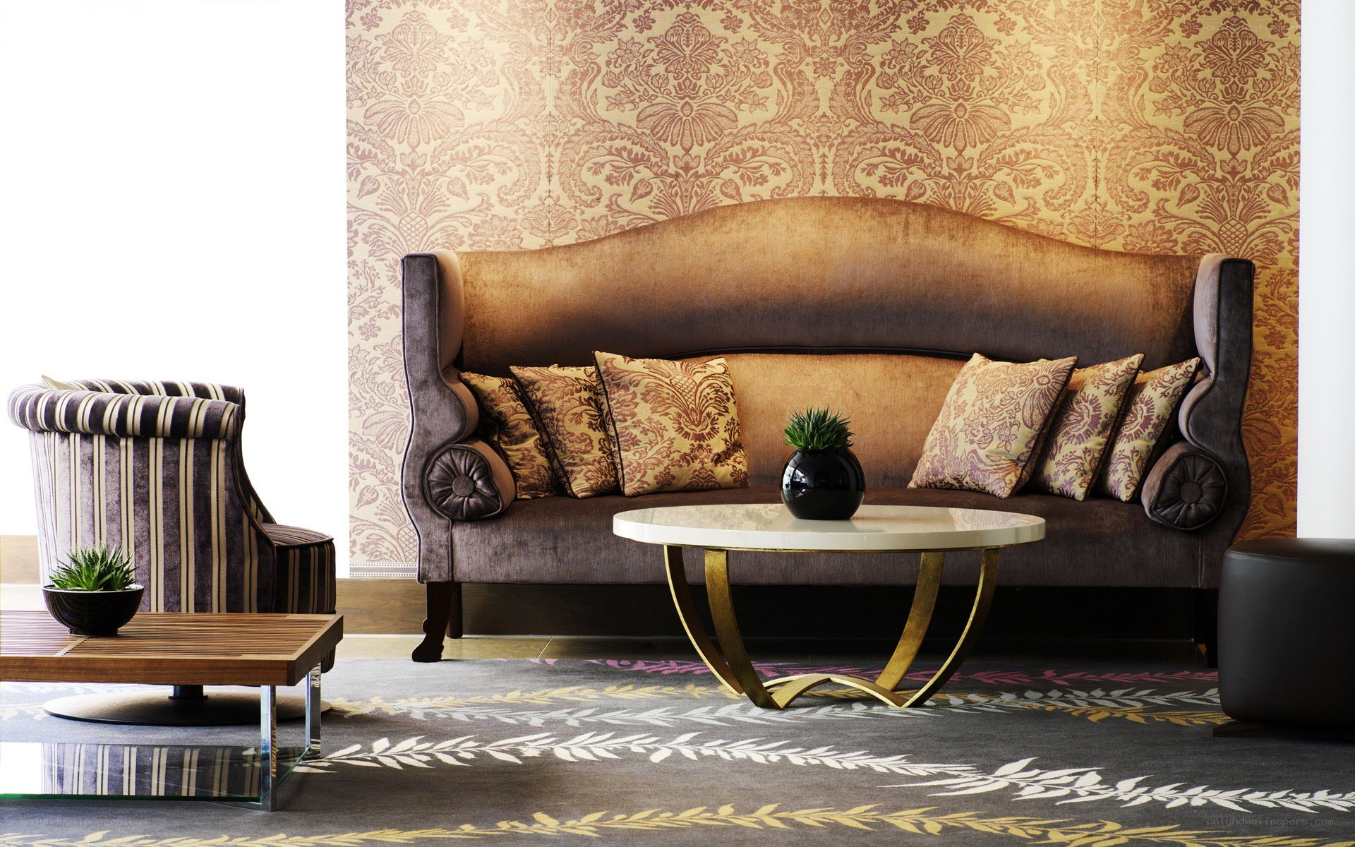 Elegant living room with patterned sofa