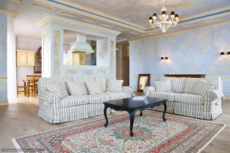 elegant living room with striped sofas