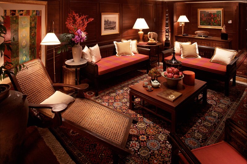 elegant living room with wooden furniture