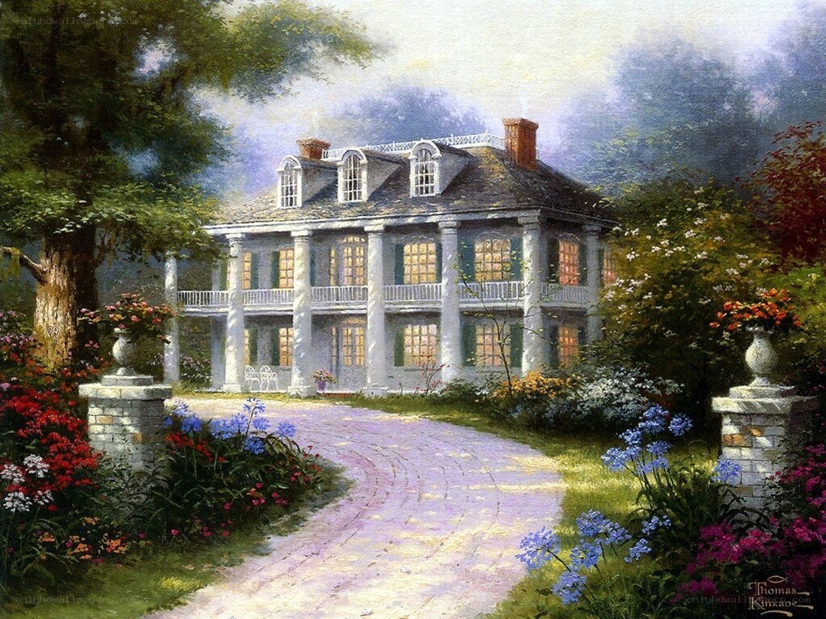 Elegant mansion with garden path