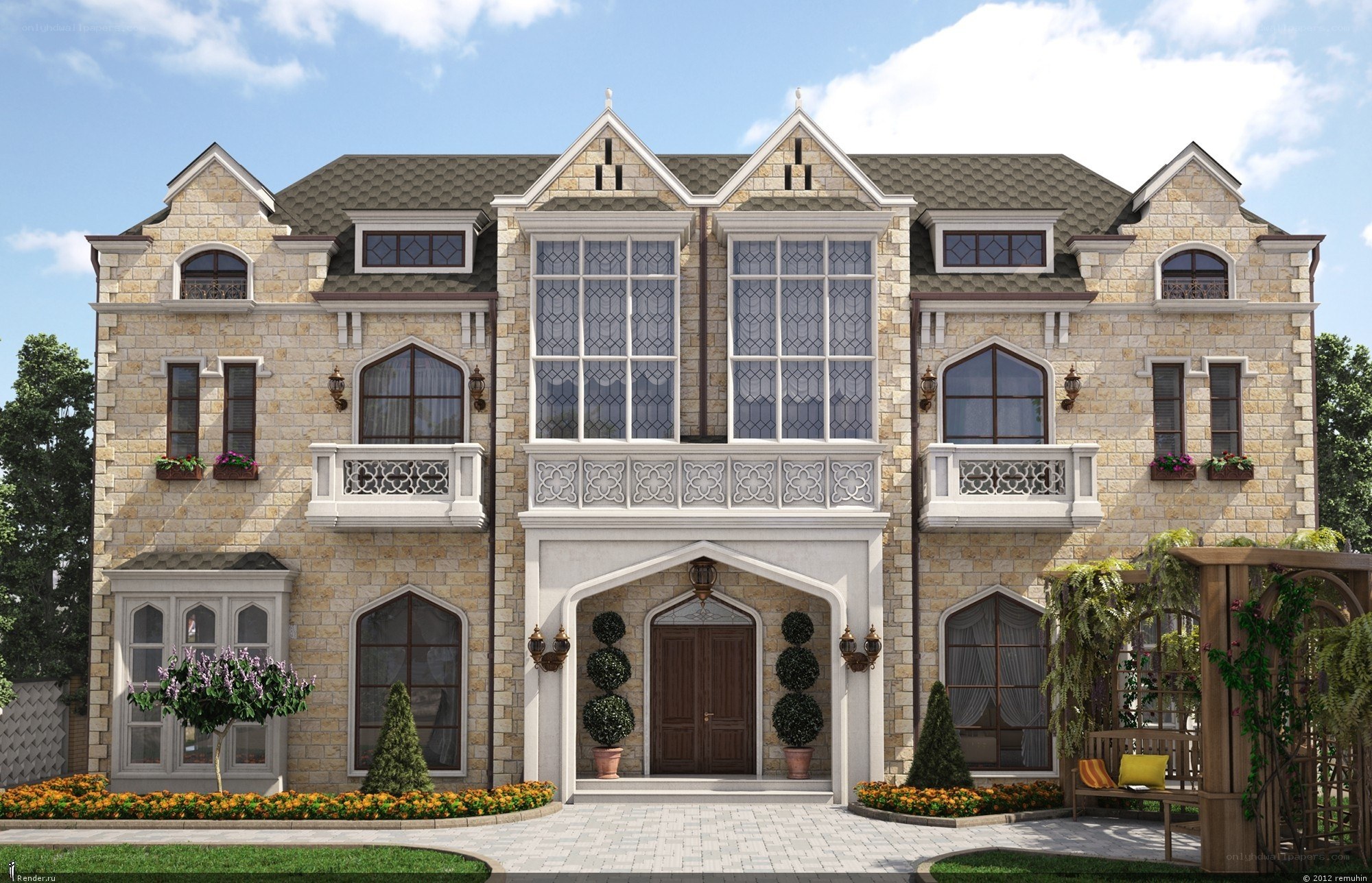 elegant stone house exterior