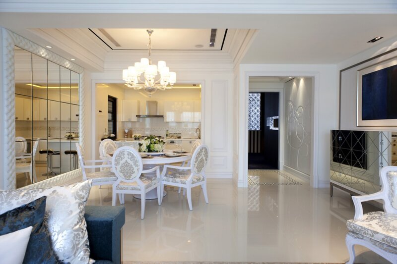 Elegant white dining room interior