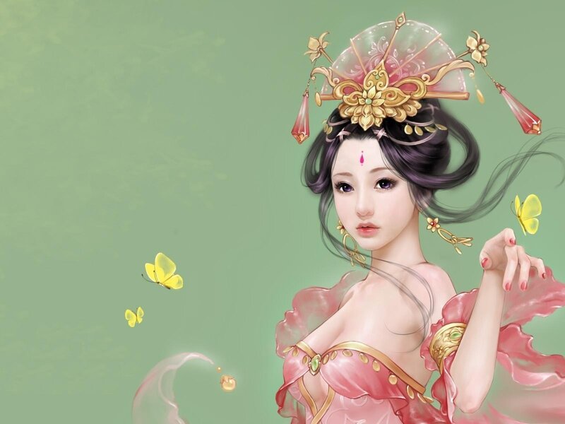 elegant woman with butterflies