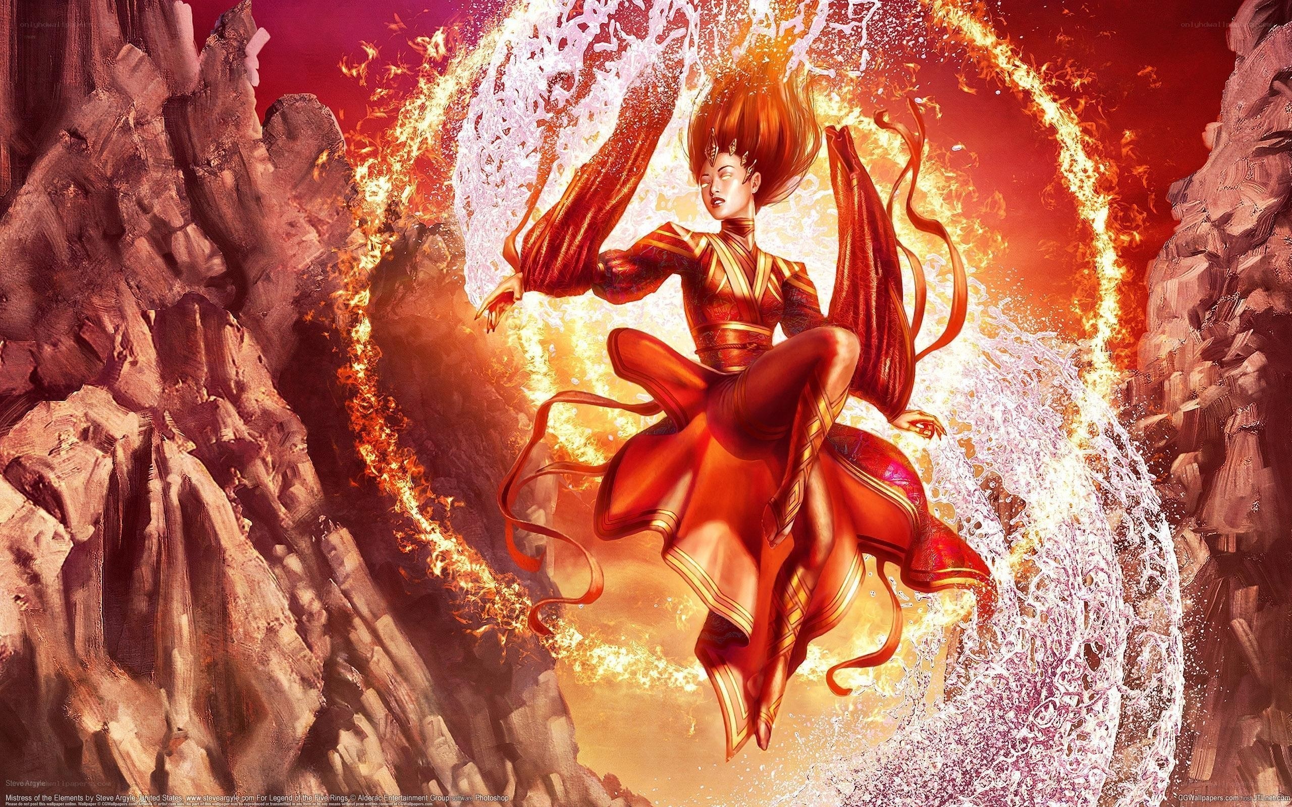 Elemental sorceress in fiery vortex