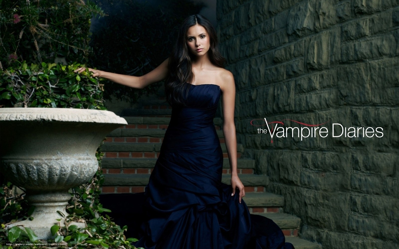 Elena Gilbert in a dark gown
