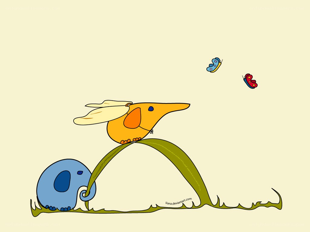 elephant and bird on a leaf