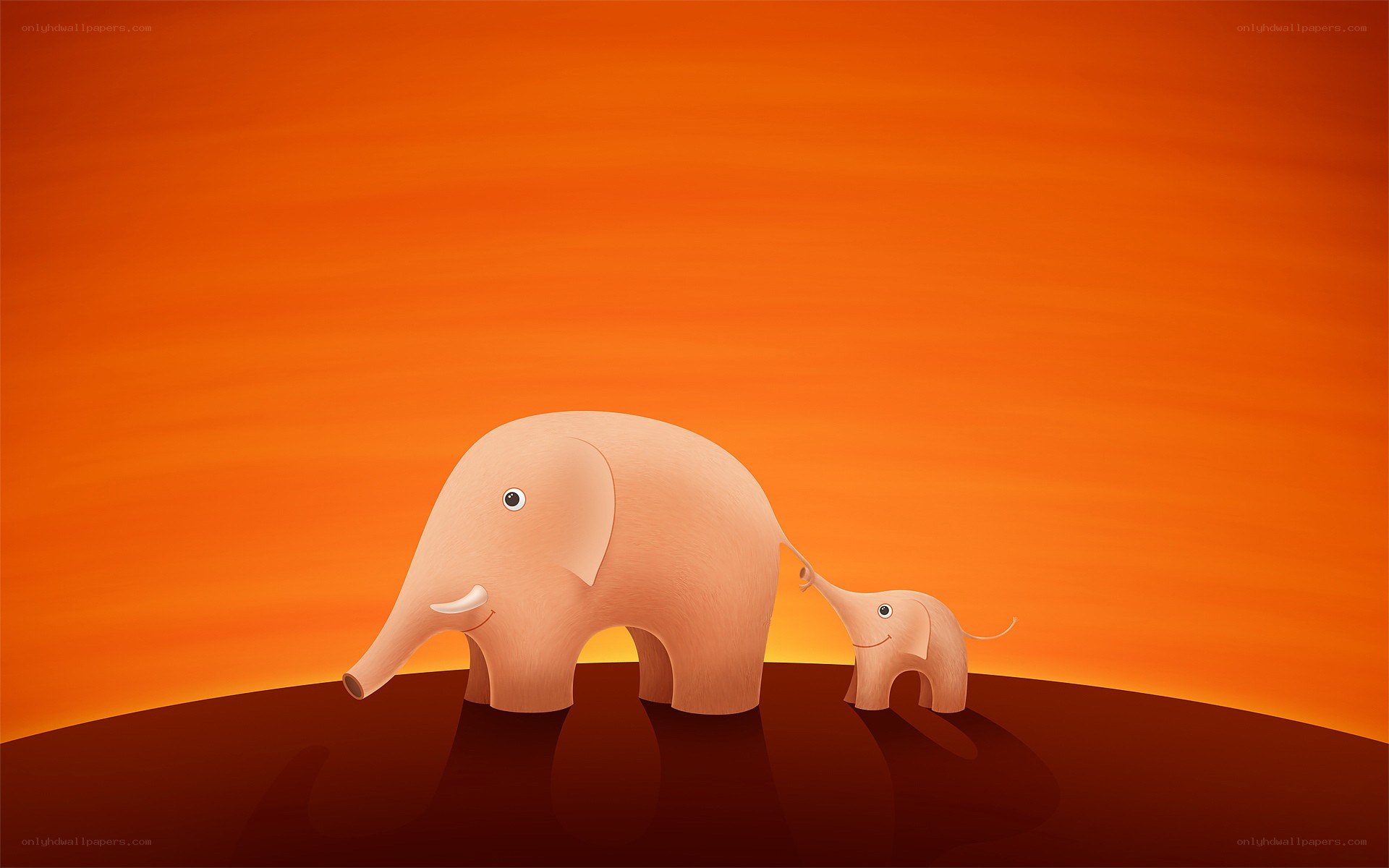 Elephant and calf at sunset
