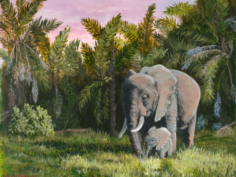 Elephant and Calf — Green