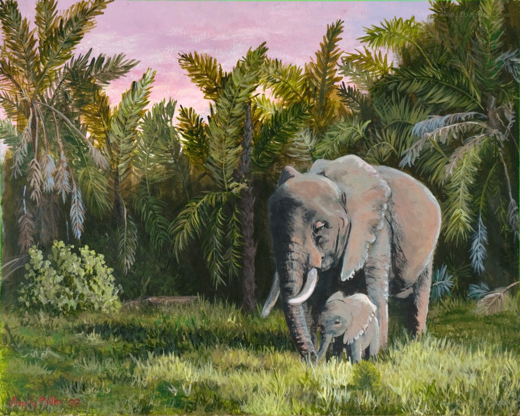 Elephant and calf in jungle