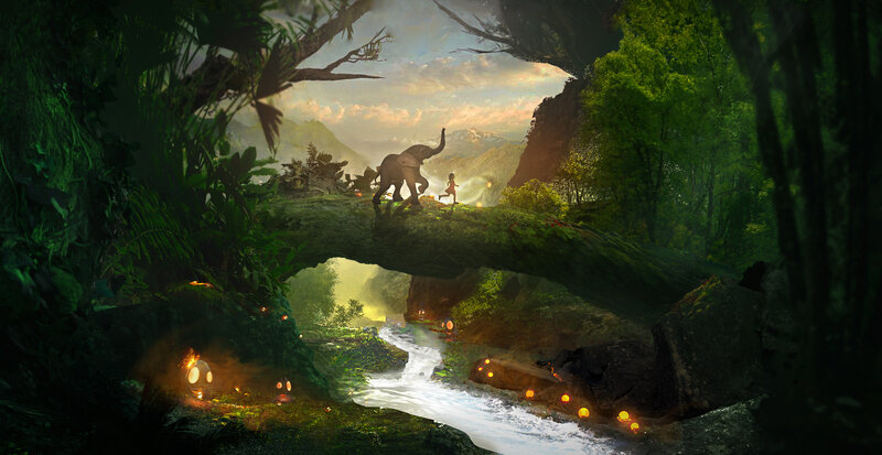 Elephant and Child on Bridge