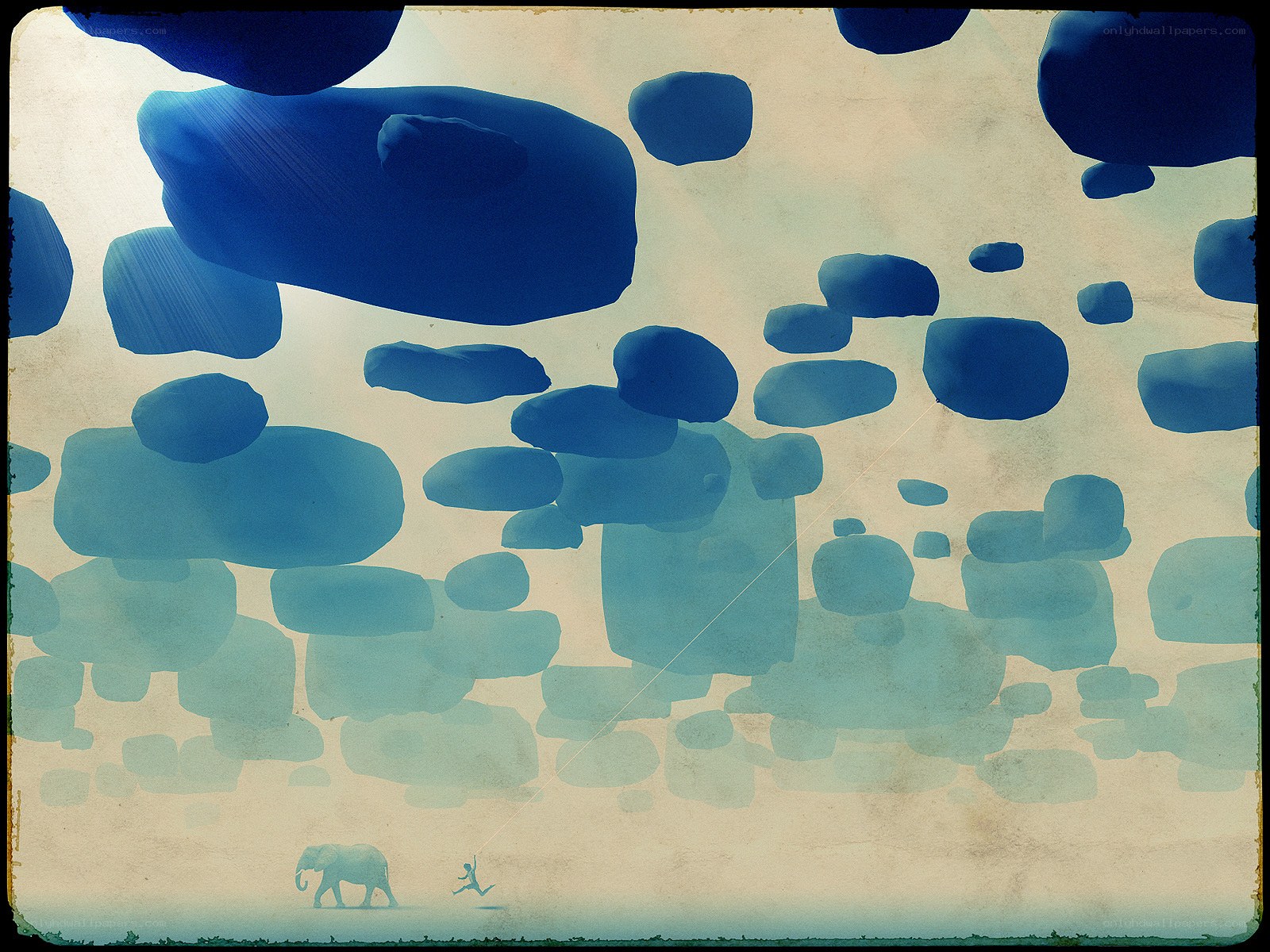 Elephant and child under blue sky