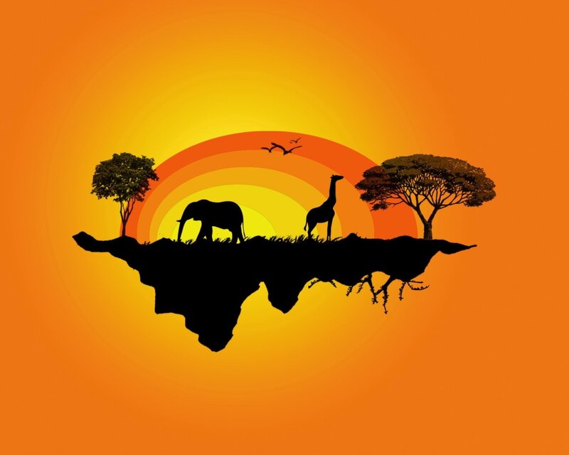 Elephant and Giraffe Silhouette