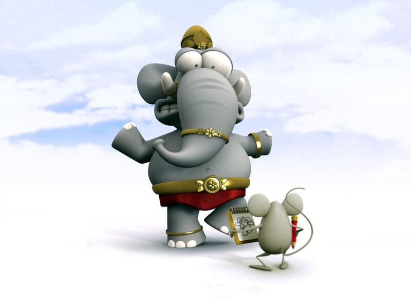 Elephant and Mouse Characters — Gray