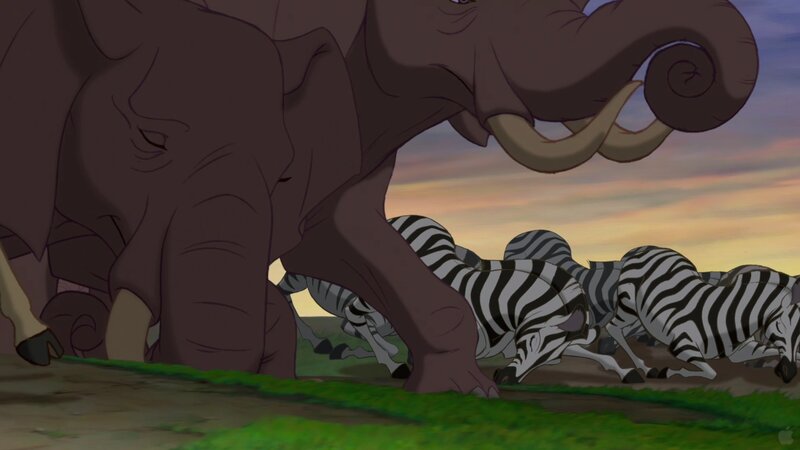 Elephant and Zebras Running — Brown