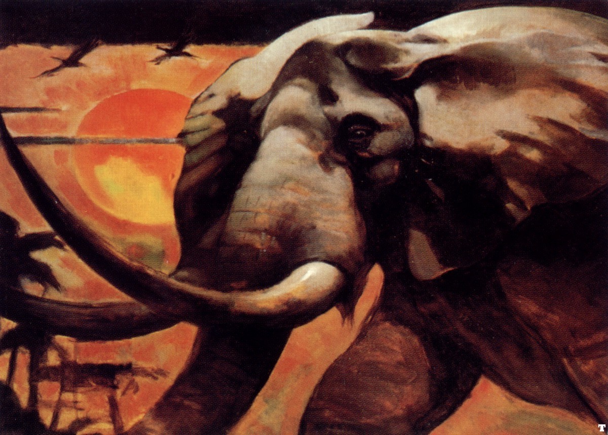 Elephant at sunset painting