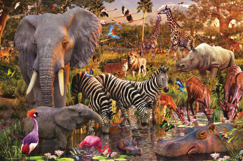 Elephant at Watering Hole — Green