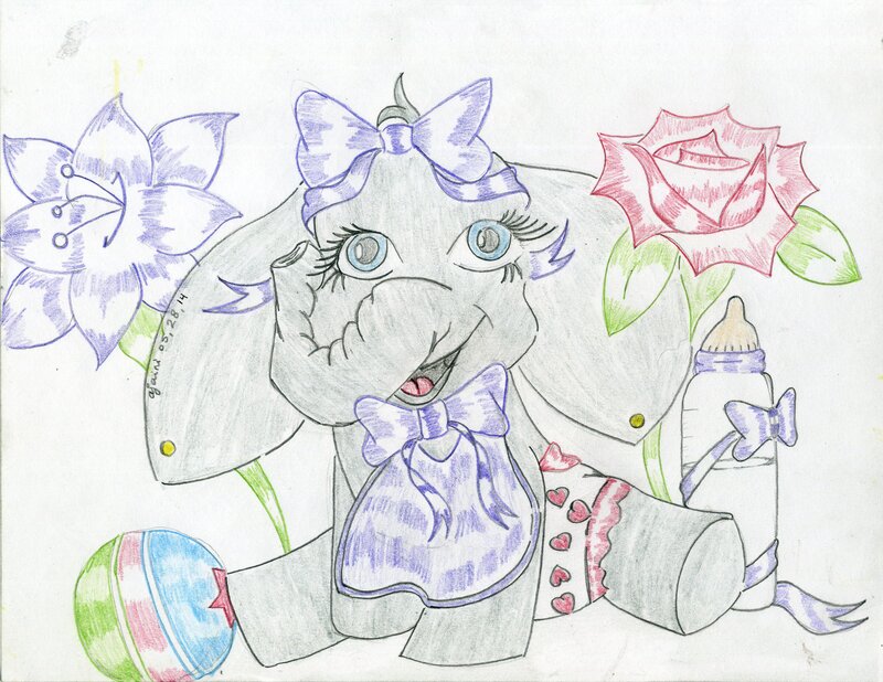 Elephant Baby with Flowers