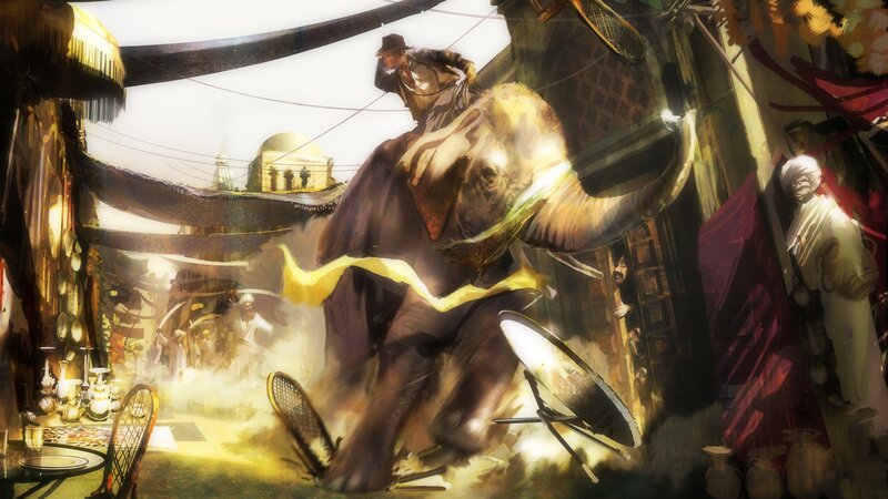 Elephant charge in bazaar