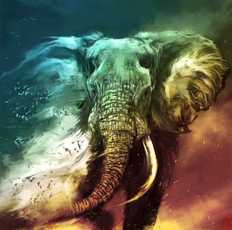 Elephant Charging Forward — Green