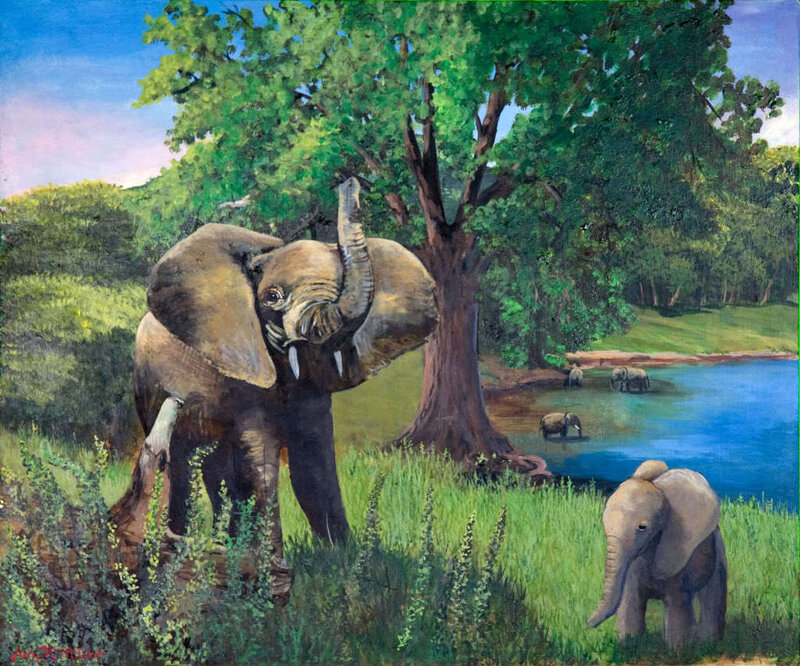 Elephant Family in Savanna — Green