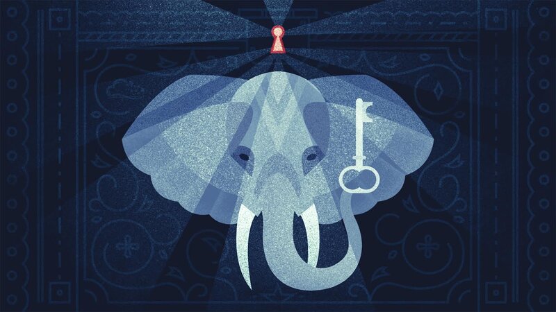 Elephant Head Illustration — Blue, Mysterious
