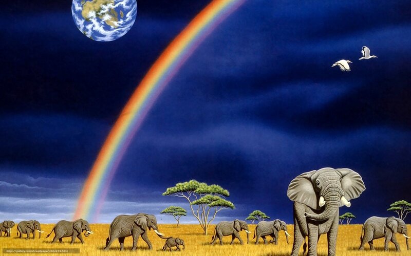 Elephant Herd in Savanna — Blue, Dramatic, Night, Digital Art