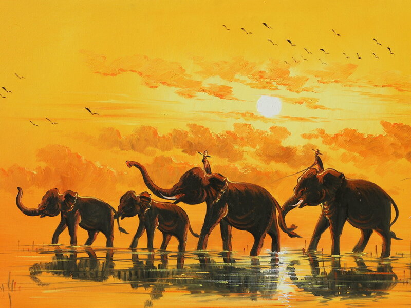Elephant Herd in Water