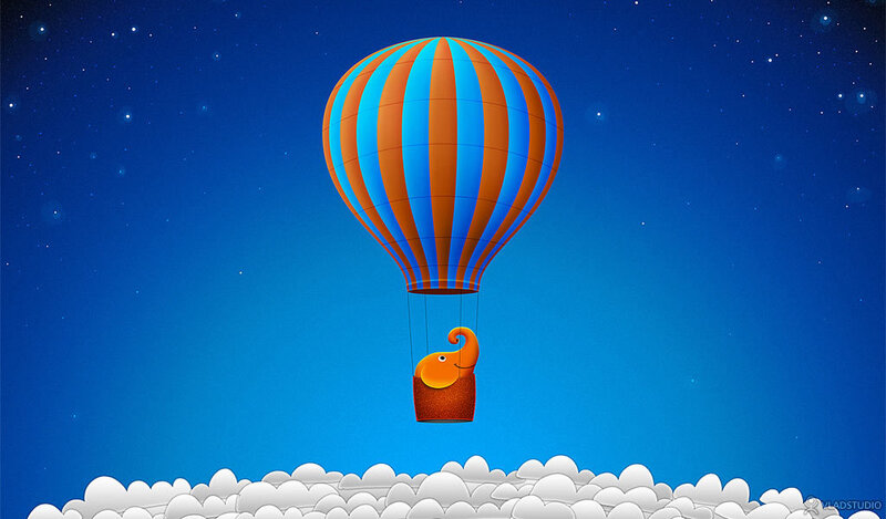 elephant in hot air balloon