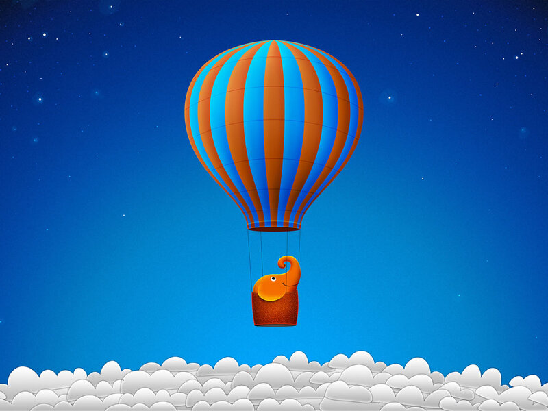 Elephant in Hot Air Balloon — Blue